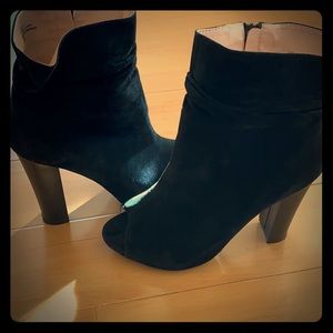 Black nubuck open toe booties